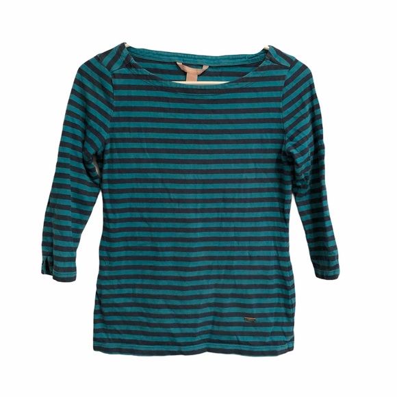 Banana republic green/navy stripe cotton 3/4 arm - Picture 1 of 6